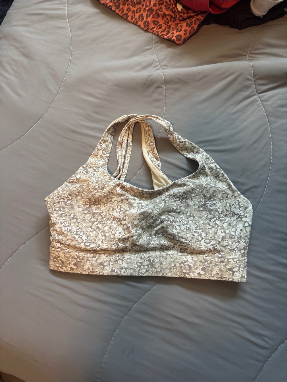 ZYIA Neutral Beige Floral-Print Sports Bra
